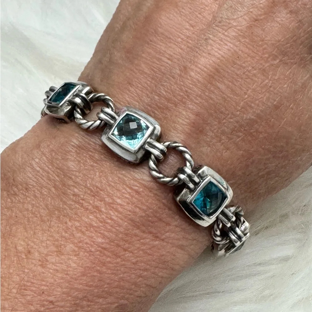 David Yurman .925 Blue Topaz Renaissance Chain Bracelet - Picture 2 of 10